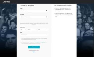 Registration steps at Unikrn